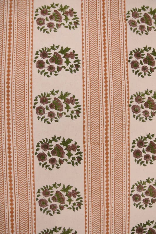 Handwoven Block Print Mustard Floral Duck Canvas Fabric - Anarkaali