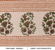 Handwoven Block Print Mustard Floral Duck Canvas Fabric - Anarkaali