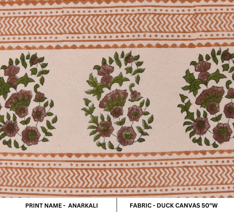 Handwoven Block Print Mustard Floral Duck Canvas Fabric - Anarkaali