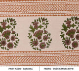Handwoven Block Print Mustard Floral Duck Canvas Fabric - Anarkaali