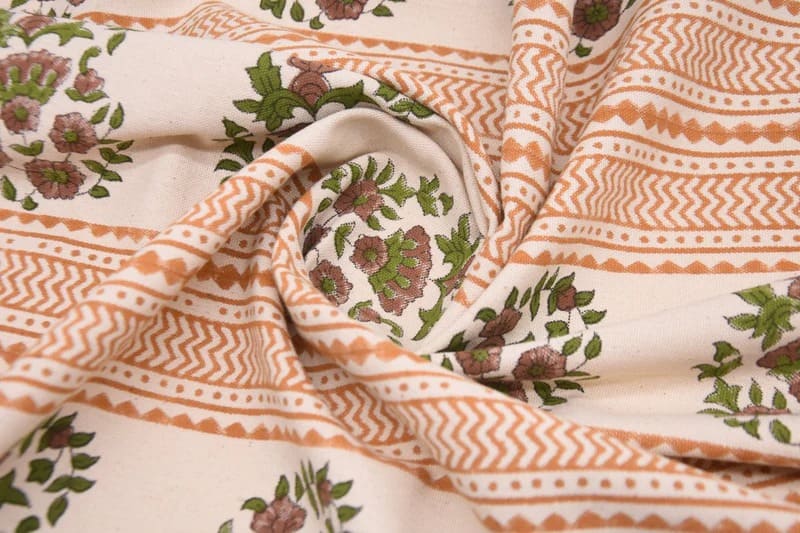 Handwoven Block Print Mustard Floral Duck Canvas Fabric - Anarkaali