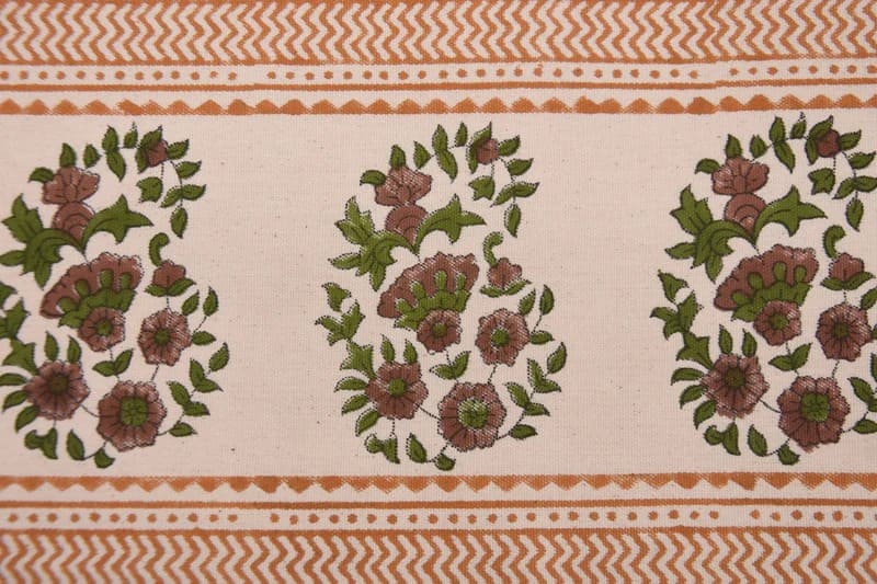 Handwoven Block Print Mustard Floral Duck Canvas Fabric - Anarkaali