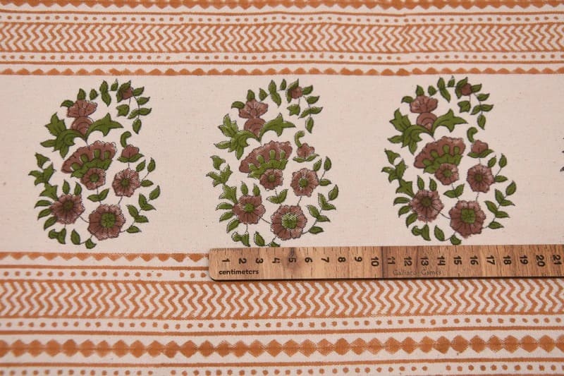 Handwoven Block Print Mustard Floral Duck Canvas Fabric - Anarkaali