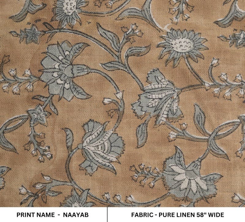 Handcrafted Block Print Mustard & Gray Linen - Naayab