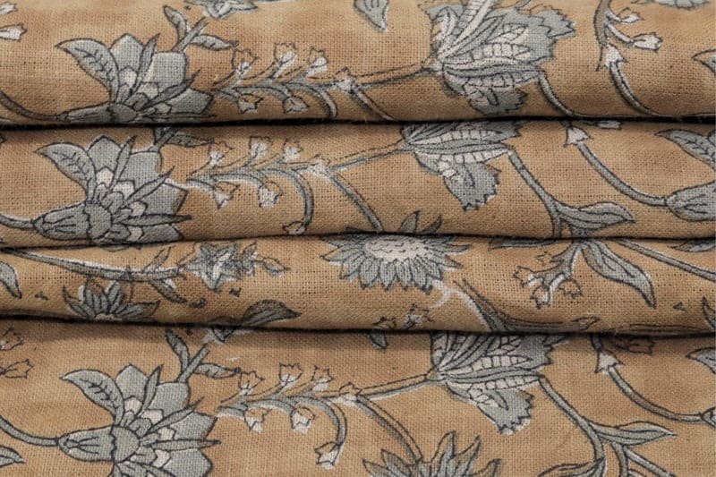 Handcrafted Block Print Mustard & Gray Linen - Naayab