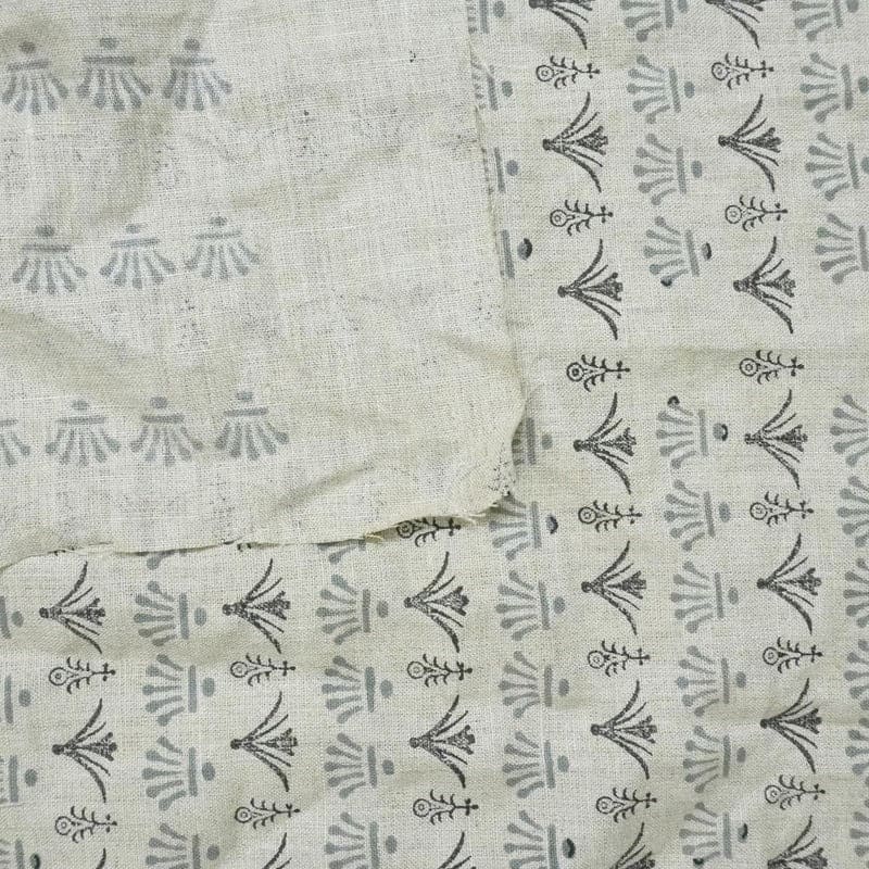 Handcrafted Block Print Pastel Gray Floral Pure Linen Fabric – Hastakala