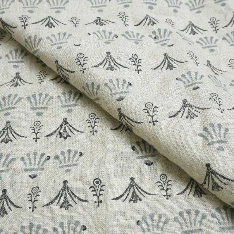 Handcrafted Block Print Pastel Gray Floral Pure Linen Fabric – Hastakala