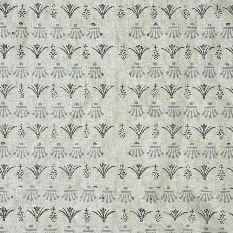 Handcrafted Block Print Pastel Gray Floral Pure Linen Fabric – Hastakala
