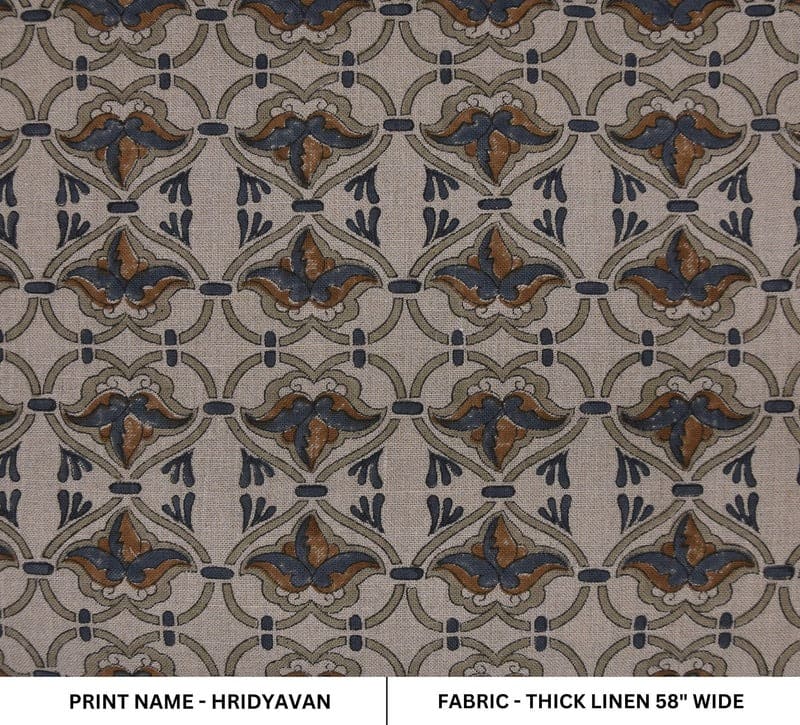 Handcrafted Block Printed Brown & Gray Linen Fabric – Hridyavan