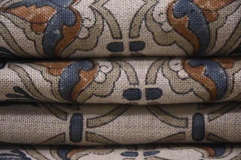 Handcrafted Block Printed Brown & Gray Linen Fabric – Hridyavan