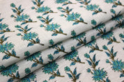 Handcrafted Block Printed Green & Brown Linen Fabric - Deepika
