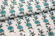 Handcrafted Block Printed Green & Brown Linen Fabric - Deepika