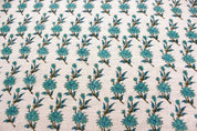 Handcrafted Block Printed Green & Brown Linen Fabric - Deepika