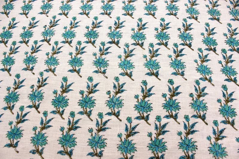 Handcrafted Block Printed Green & Brown Linen Fabric - Deepika