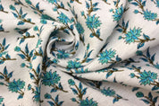 Handcrafted Block Printed Green & Brown Linen Fabric - Deepika