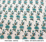 Handcrafted Block Printed Green & Brown Linen Fabric - Deepika
