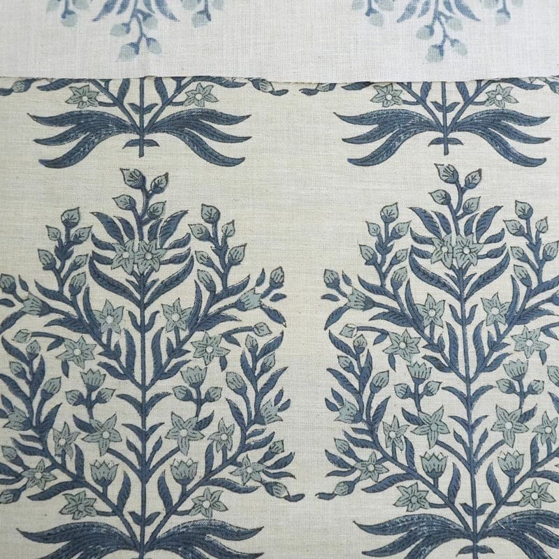 Aristan Handmade Block Print Dusty Blue Linen Blend Fabric - Vrindavan