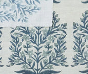 Aristan Handmade Block Print Dusty Blue Linen Blend Fabric - Vrindavan