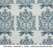 Aristan Handmade Block Print Dusty Blue Linen Blend Fabric - Vrindavan