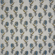 Handcrafted Hand Block Print Light Blue Pure Linen Fabric - Daffodil