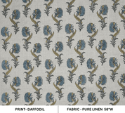 Handcrafted Hand Block Print Light Blue Pure Linen Fabric - Daffodil