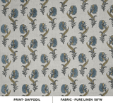 Handcrafted Hand Block Print Light Blue Pure Linen Fabric - Daffodil