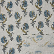 Handcrafted Hand Block Print Light Blue Pure Linen Fabric - Daffodil