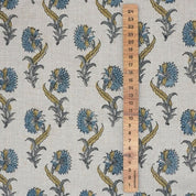 Handcrafted Hand Block Print Light Blue Pure Linen Fabric - Daffodil