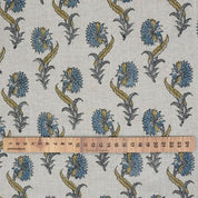 Handcrafted Hand Block Print Light Blue Pure Linen Fabric - Daffodil