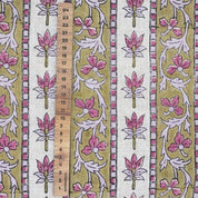 Hand Block Printed Pink & Brown Viscose Linen Fabric - Laxmi Border