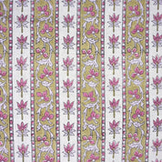 Hand Block Printed Pink & Brown Viscose Linen Fabric - Laxmi Border