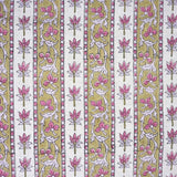 Hand Block Printed Pink & Brown Viscose Linen Fabric - Laxmi Border