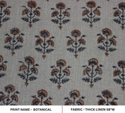 Handcrafted Viscose linen Grey & Blue Fabric For curtain - Botanical