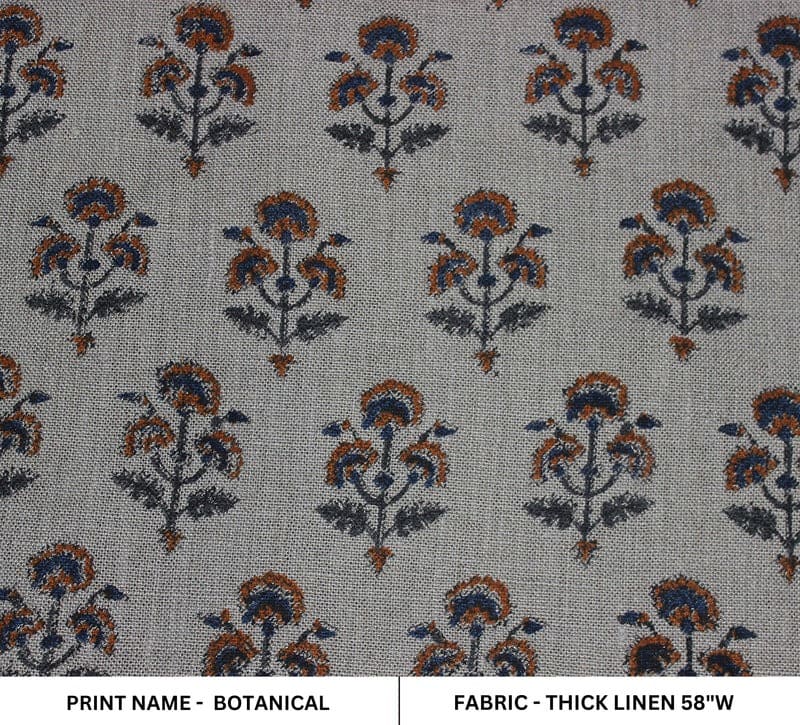 Handcrafted Viscose linen Grey & Blue Fabric For curtain - Botanical