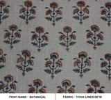Handcrafted Viscose linen Grey & Blue Fabric For curtain - Botanical