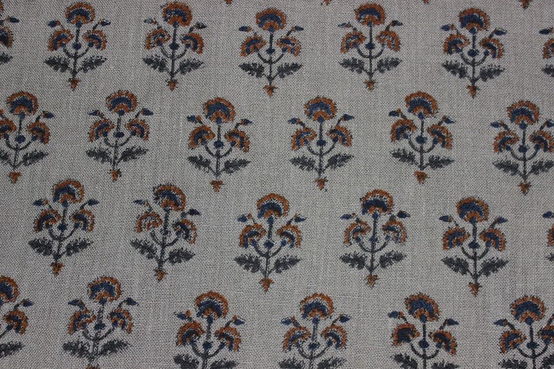Handcrafted Viscose linen Grey & Blue Fabric For curtain - Botanical