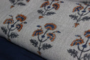 Handcrafted Viscose linen Grey & Blue Fabric For curtain - Botanical