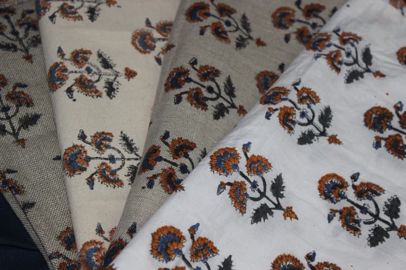 Handcrafted Viscose linen Grey & Blue Fabric For curtain - Botanical