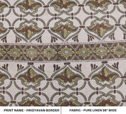 Hand Block Print 58" Wide Brown & Sage Linen Fabric - Hridyavan Border