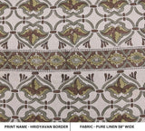 Hand Block Print 58" Wide Brown & Sage Linen Fabric - Hridyavan Border