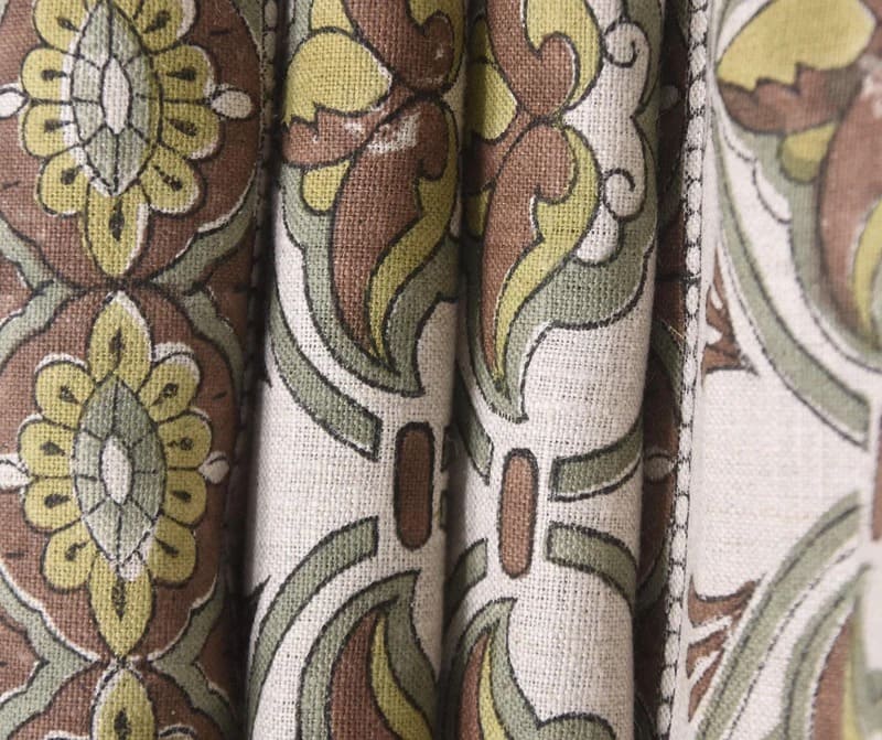 Hand Block Print 58" Wide Brown & Sage Linen Fabric - Hridyavan Border