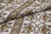 Hand Block Print 58" Wide Brown & Sage Linen Fabric - Hridyavan Border