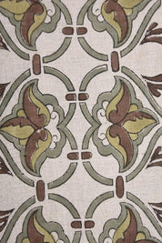 Hand Block Print 58" Wide Brown & Sage Linen Fabric - Hridyavan Border