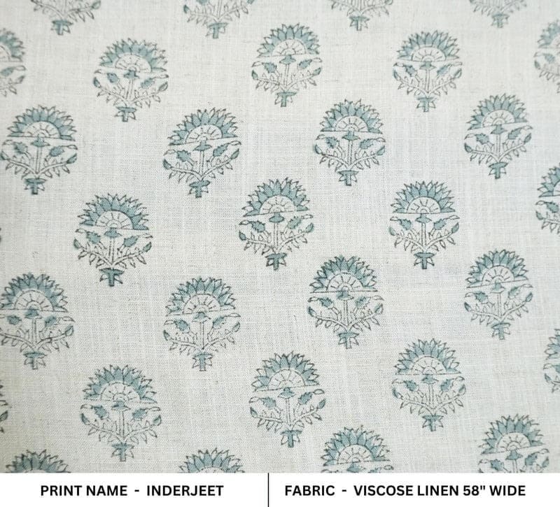Handcrafted Block Print Blue Floral Viscose Linen Fabric – Inderjeet