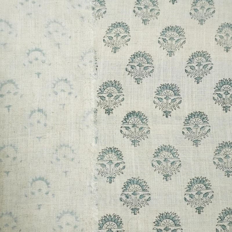 Handcrafted Block Print Blue Floral Viscose Linen Fabric – Inderjeet