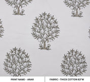 Hand Block Print Grey Thick Cotton Fabric 63"W Fabric - Anar