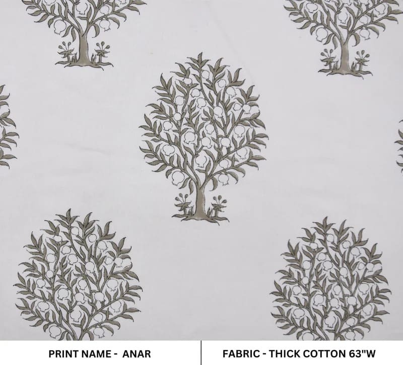 Hand Block Print Grey Thick Cotton Fabric 63"W Fabric - Anar