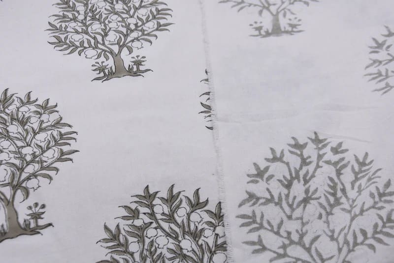 Hand Block Print Grey Thick Cotton Fabric 63"W Fabric - Anar