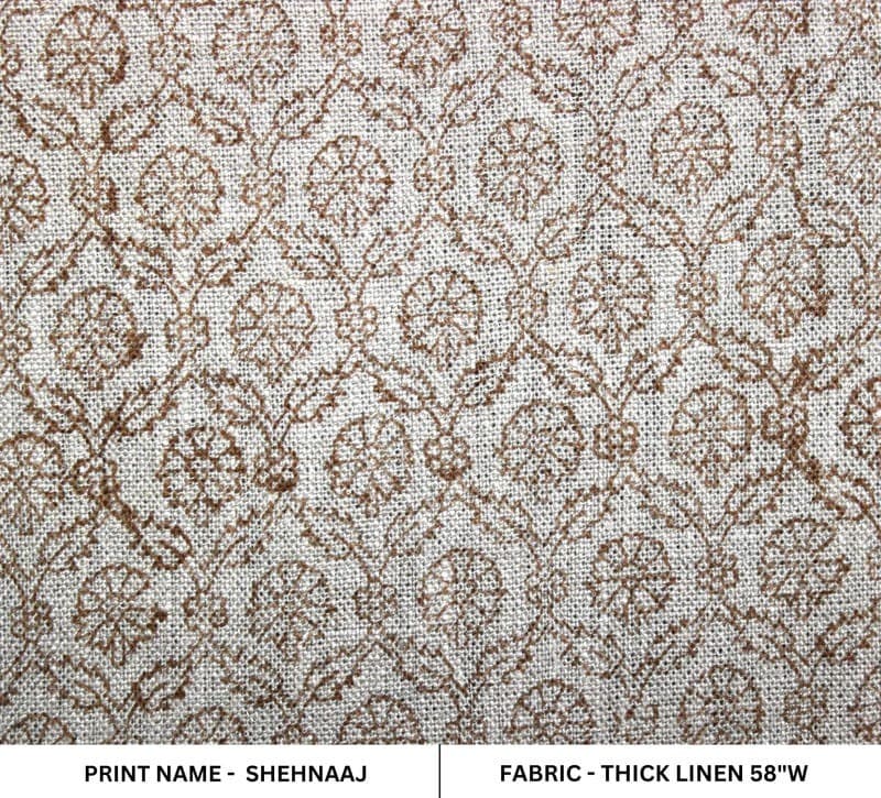 Hand finished Block Print Thick Linen Fabric For pillow - Shenaaj