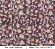 Handmade Artisan Block Print Brown Floral Canvas Fabric- Himachal